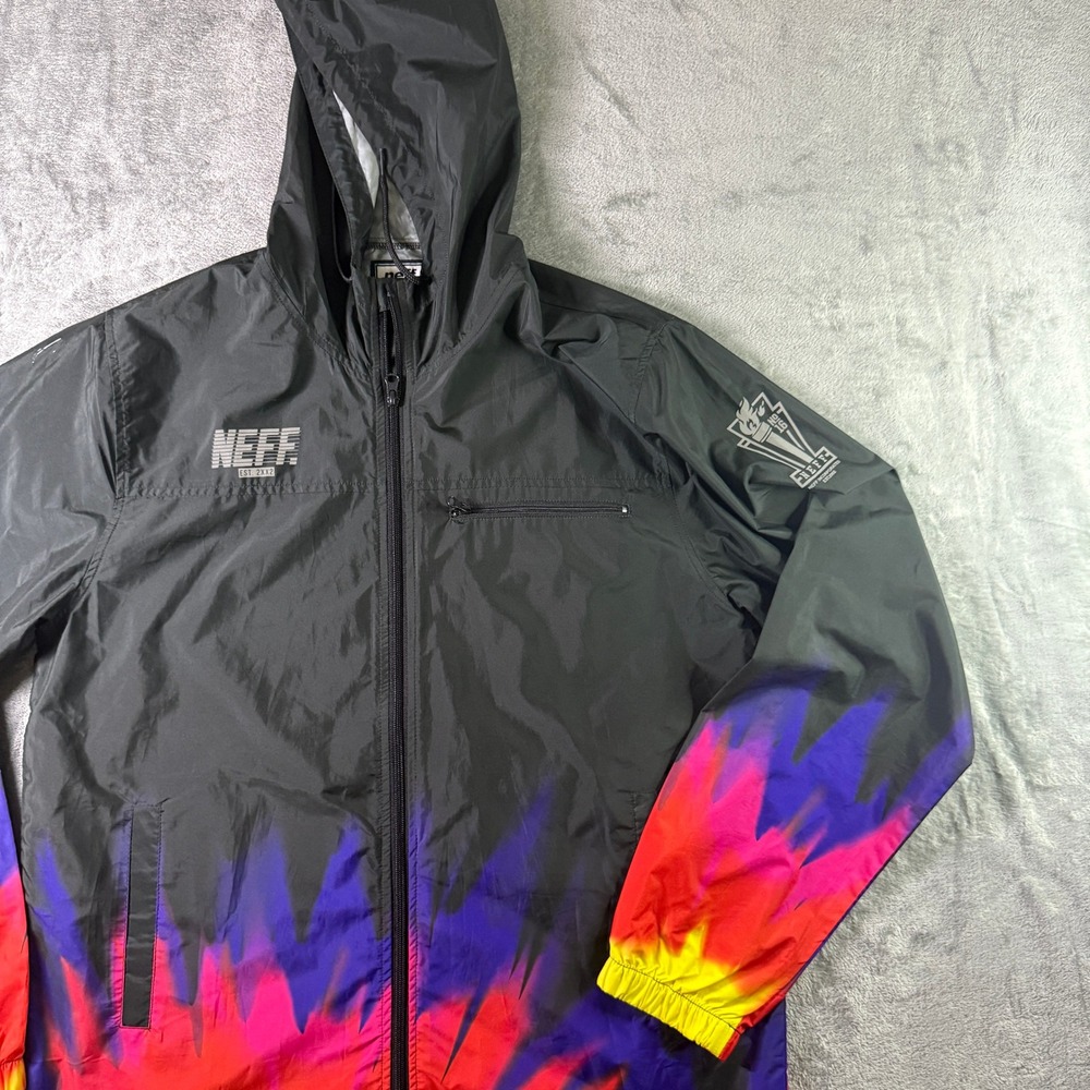 Neff Windbreaker Jacket Multicolor Flame Print Full Zip Lightweight Men's